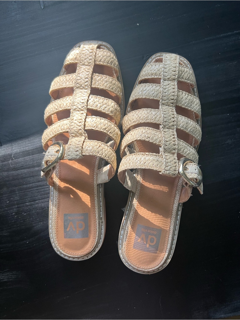 DV by Dolce Vita Tan Woven Buckle Slide Mules